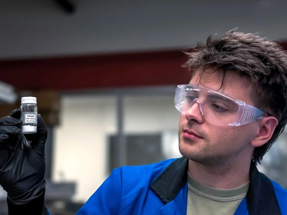 Graduate research assistant Aidan McMahon in the lab. 