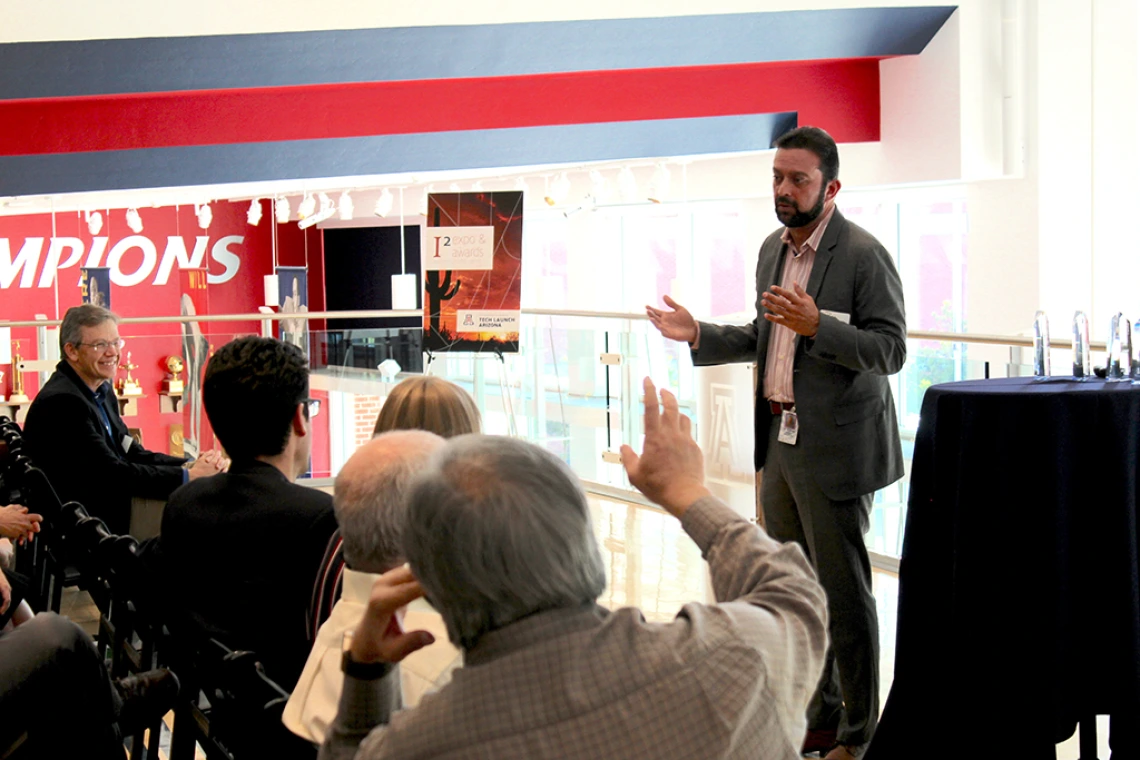 Raj Khanna delivers the pitch for startup Regulonix at the TLA I-Squared Awards & Expo. Raj Khanna delivers the pitch for startup Regulonix at the TLA I-Squared Awards & Expo.
