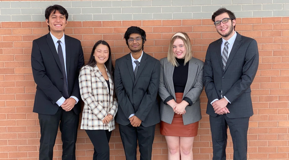 Eller team developing a gaming headband for the hearing-impaired. Eller team developing a gaming headband for the hearing-impaired. From the left: Max Santamaria, Hannah Simons, Vinith Nair, Lily Andress, and Mark Fariello