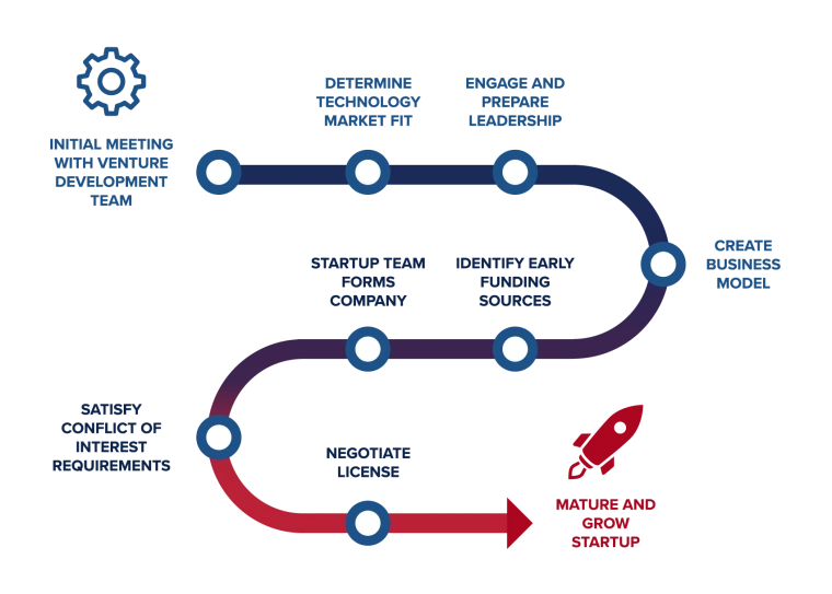 The Startup Creation Process From the initial Venture Development Team meeting, the Startup Process covers market analysis, preparing a leadership team and business model, forming the company, satisfying conflict of interest requirements and negotiating the license.