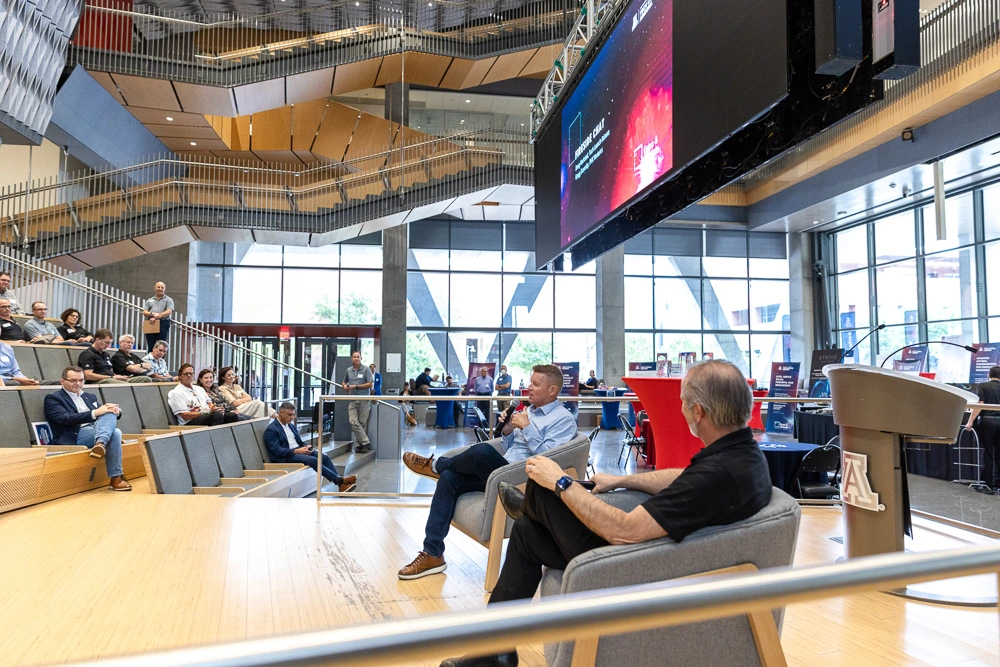 Gregg Scoresby and Doug Hockstad discuss launching and funding startups at the opening fireside chat.