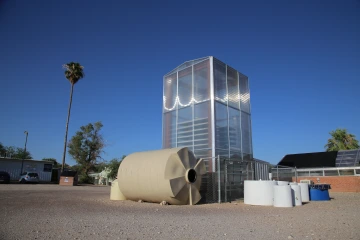 The 25-foot tall drying tower prototype was built at the Campus Agricultural Center.