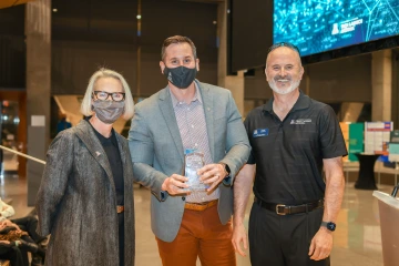 Left to right: Elizabeth "Betsy" Cantwell, Eric Smith of the University of Arizona Center for Innovation, and Doug Hockstad. Left to right: Elizabeth "Betsy" Cantwell, Eric Smith of the University of Arizona Center for Innovation, and Doug Hockstad.